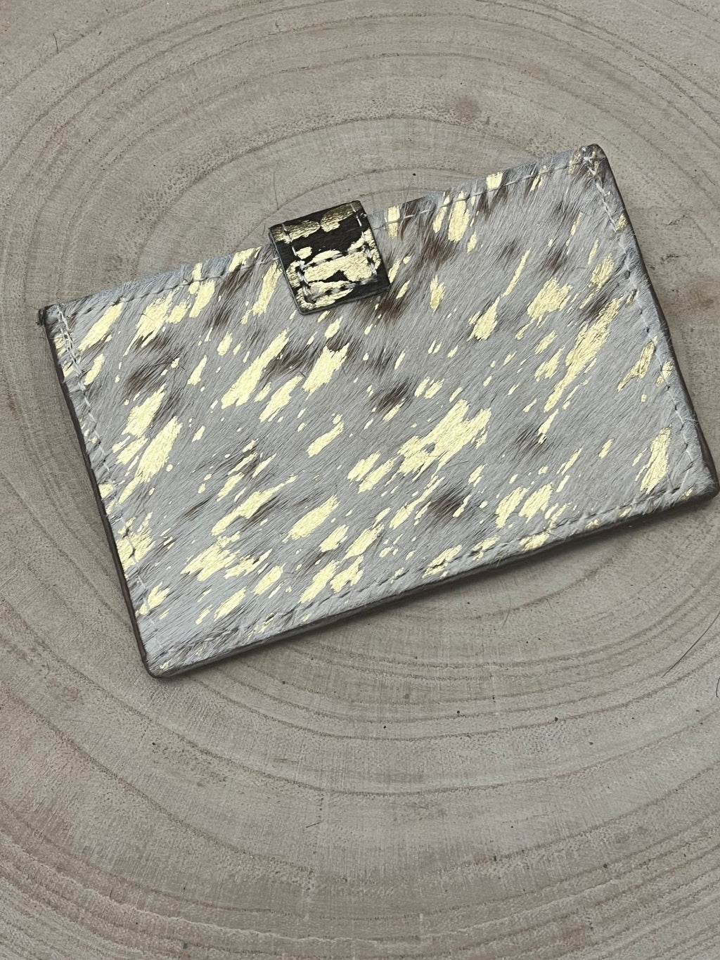 Cowhide Credit Card Wallet - Acid Wash Gold