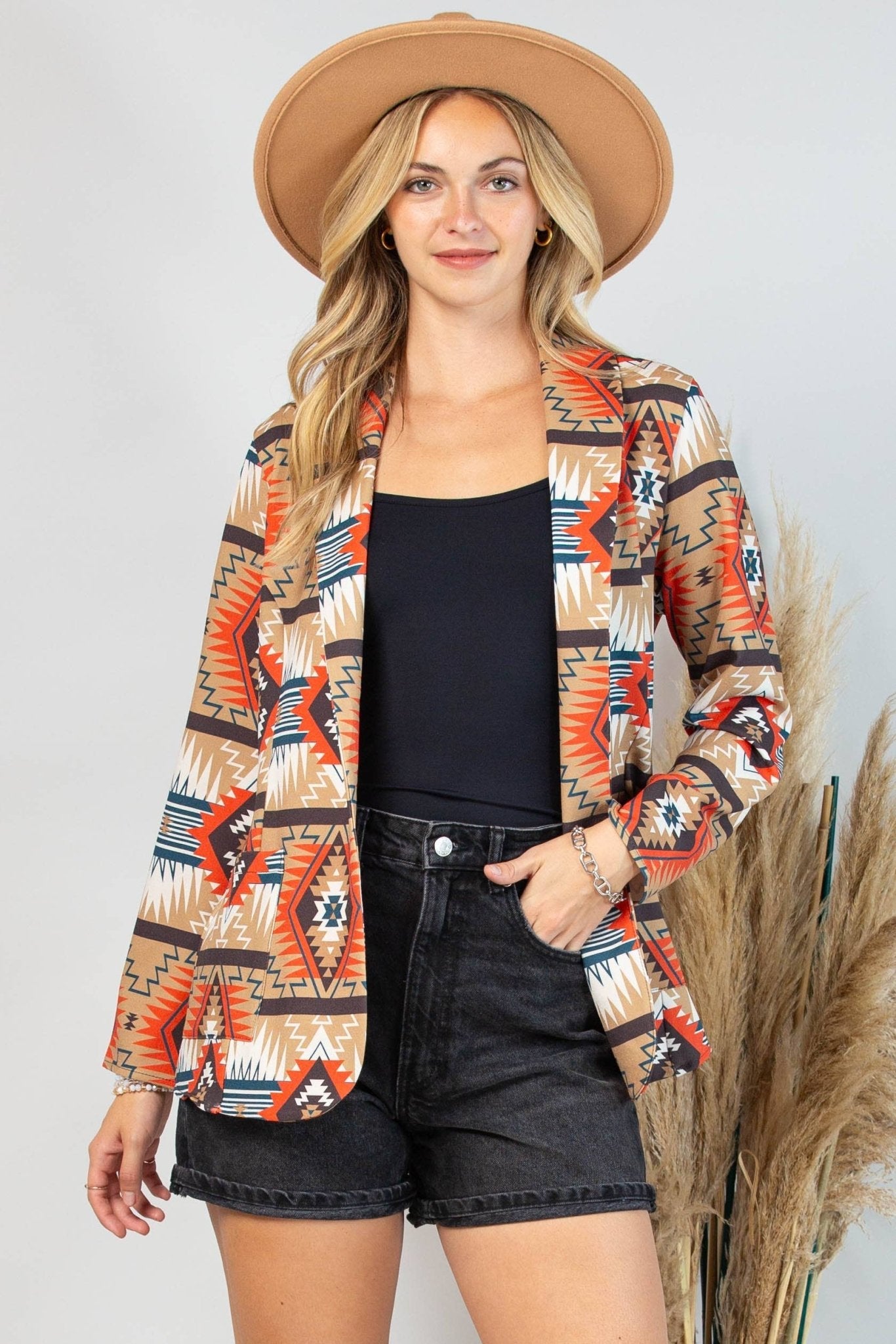 Ella Aztec Print Blazer with Pocket
