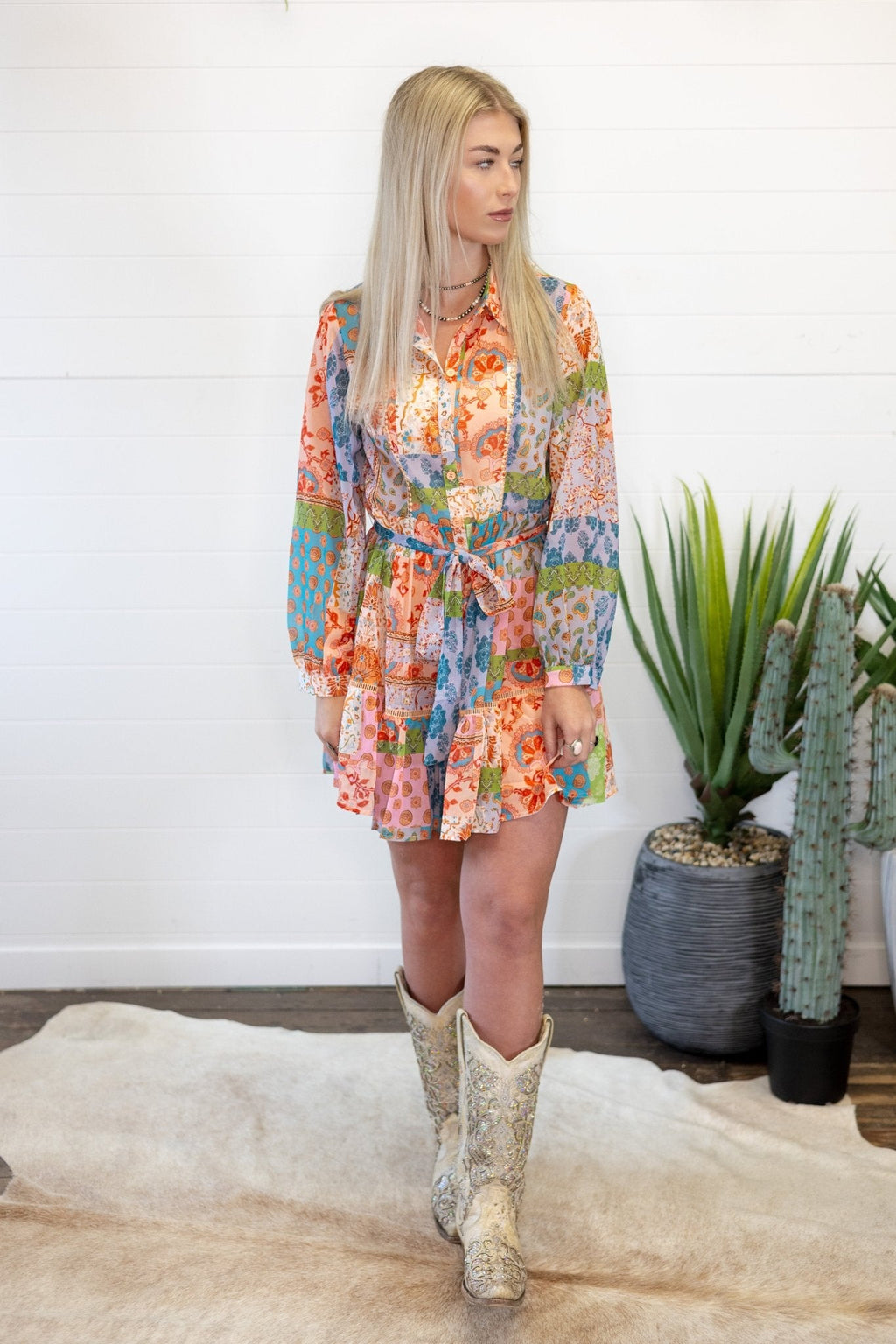Flower Print Long Sleeve Dress