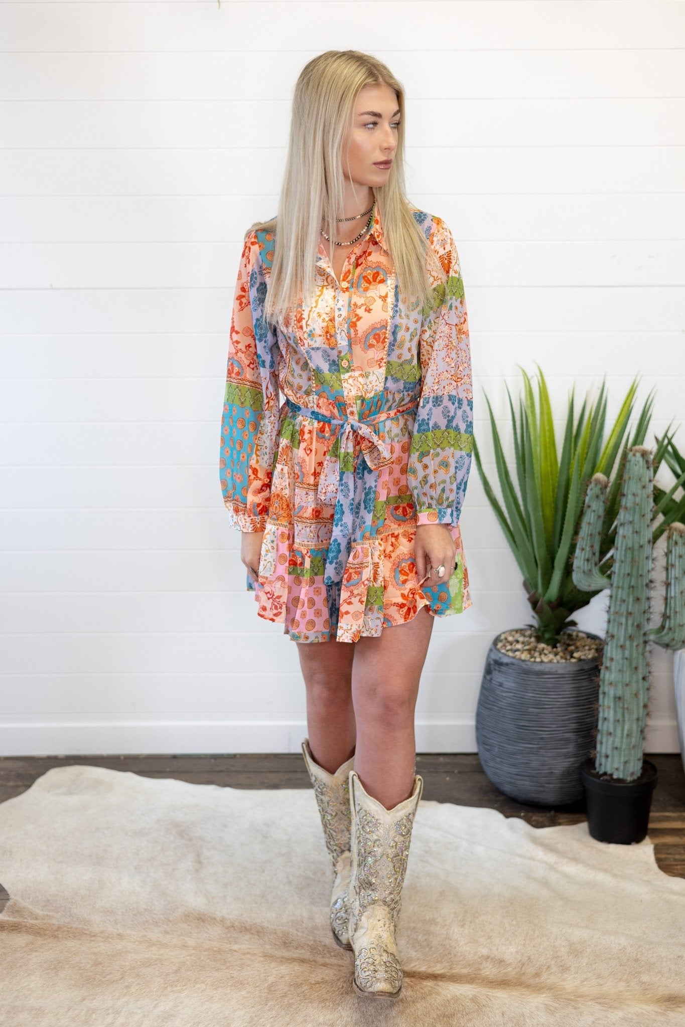 Flower Print Long Sleeve Dress