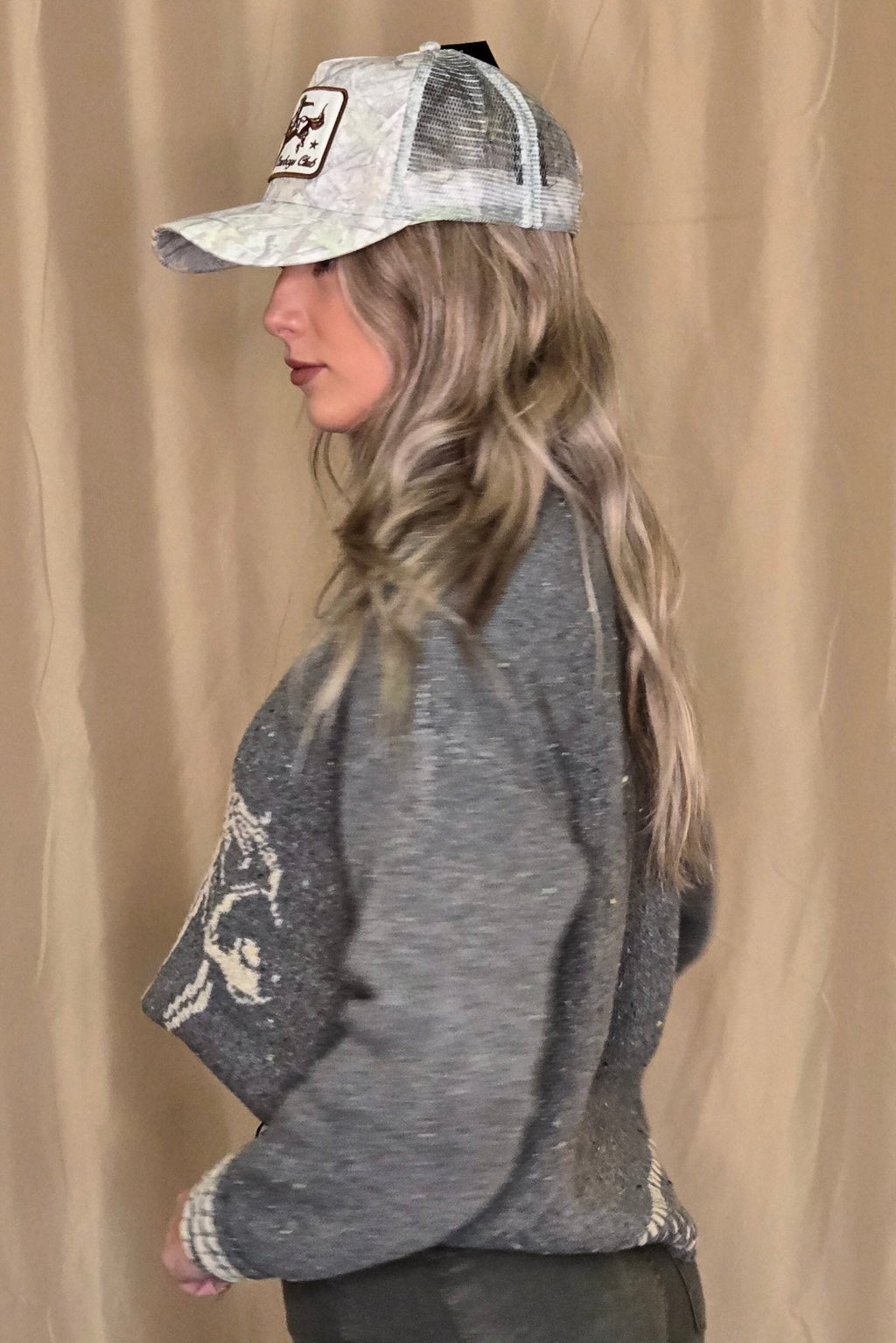 Horse Jacquard Long Long Sleeve Knit Sweater - Tan or Charcoal