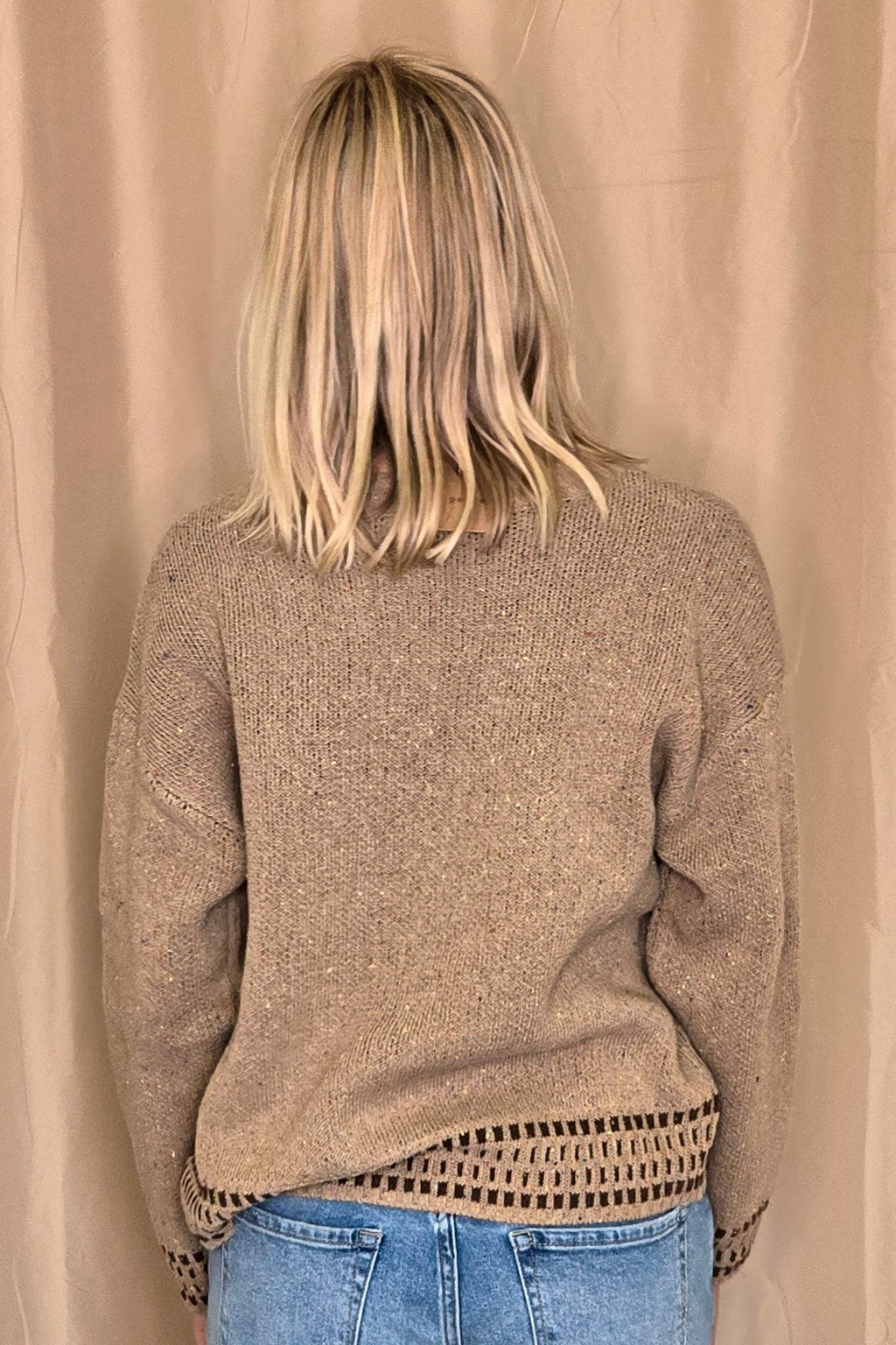 Horse Jacquard Long Long Sleeve Knit Sweater - Tan or Charcoal