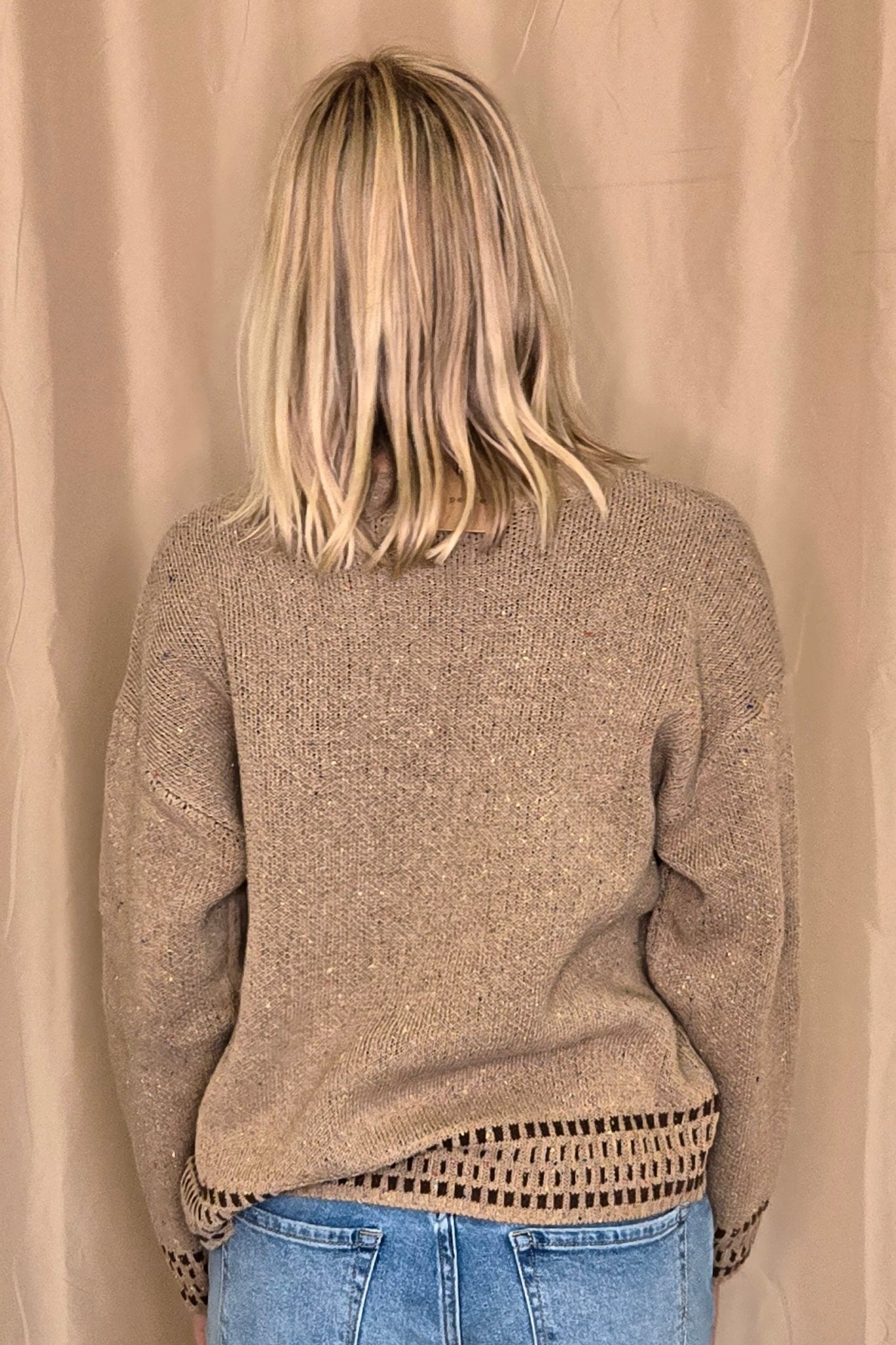Horse Jacquard Long Long Sleeve Knit Sweater - Tan or Charcoal