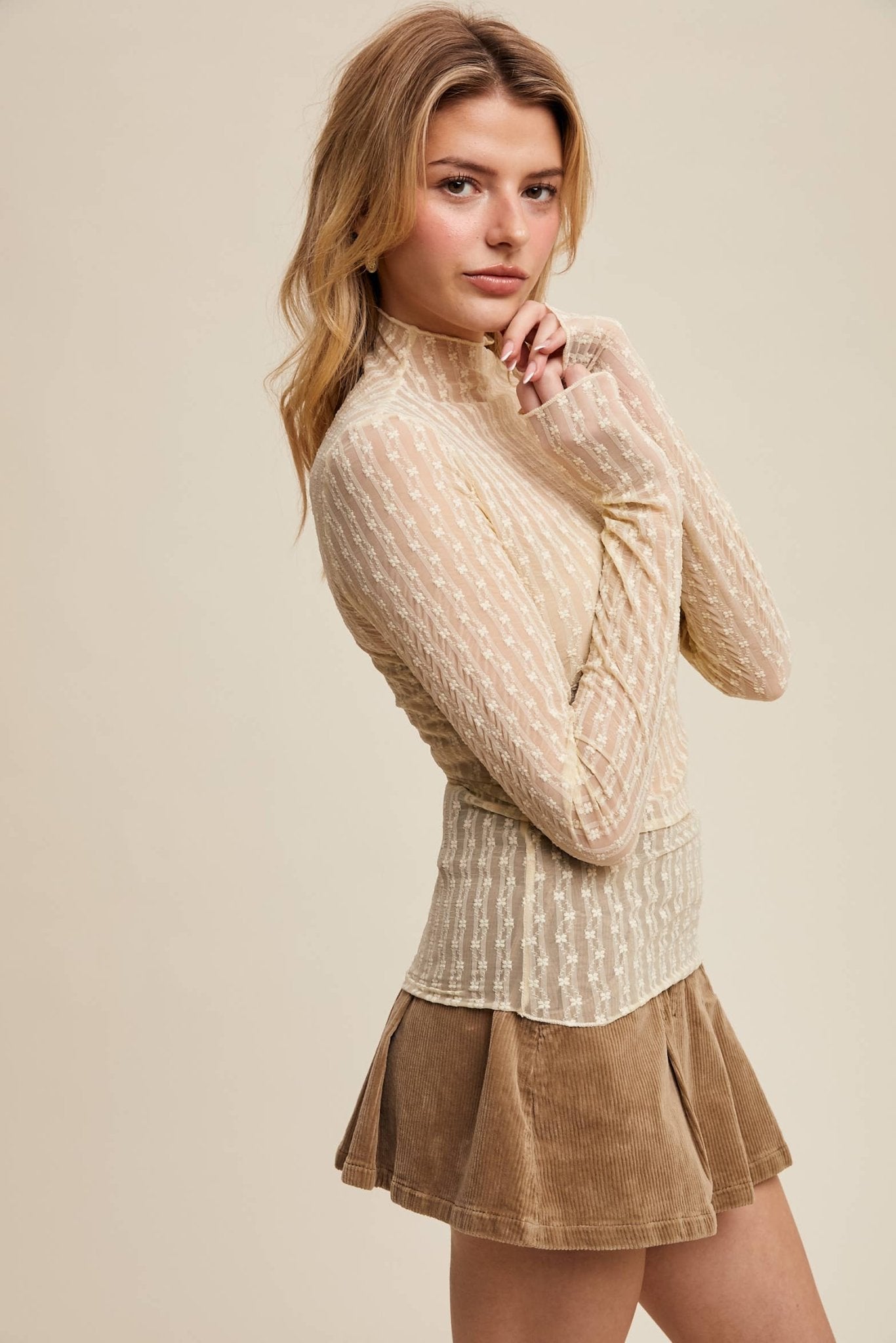Lace Long-Sleeve Top - Tan or Butter colors