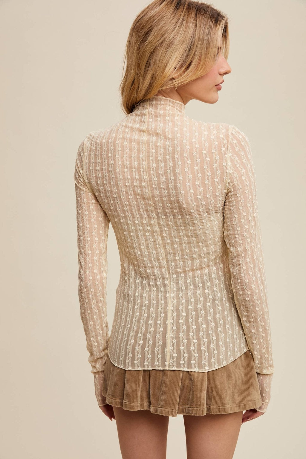 Lace Long-Sleeve Top - Tan or Butter colors