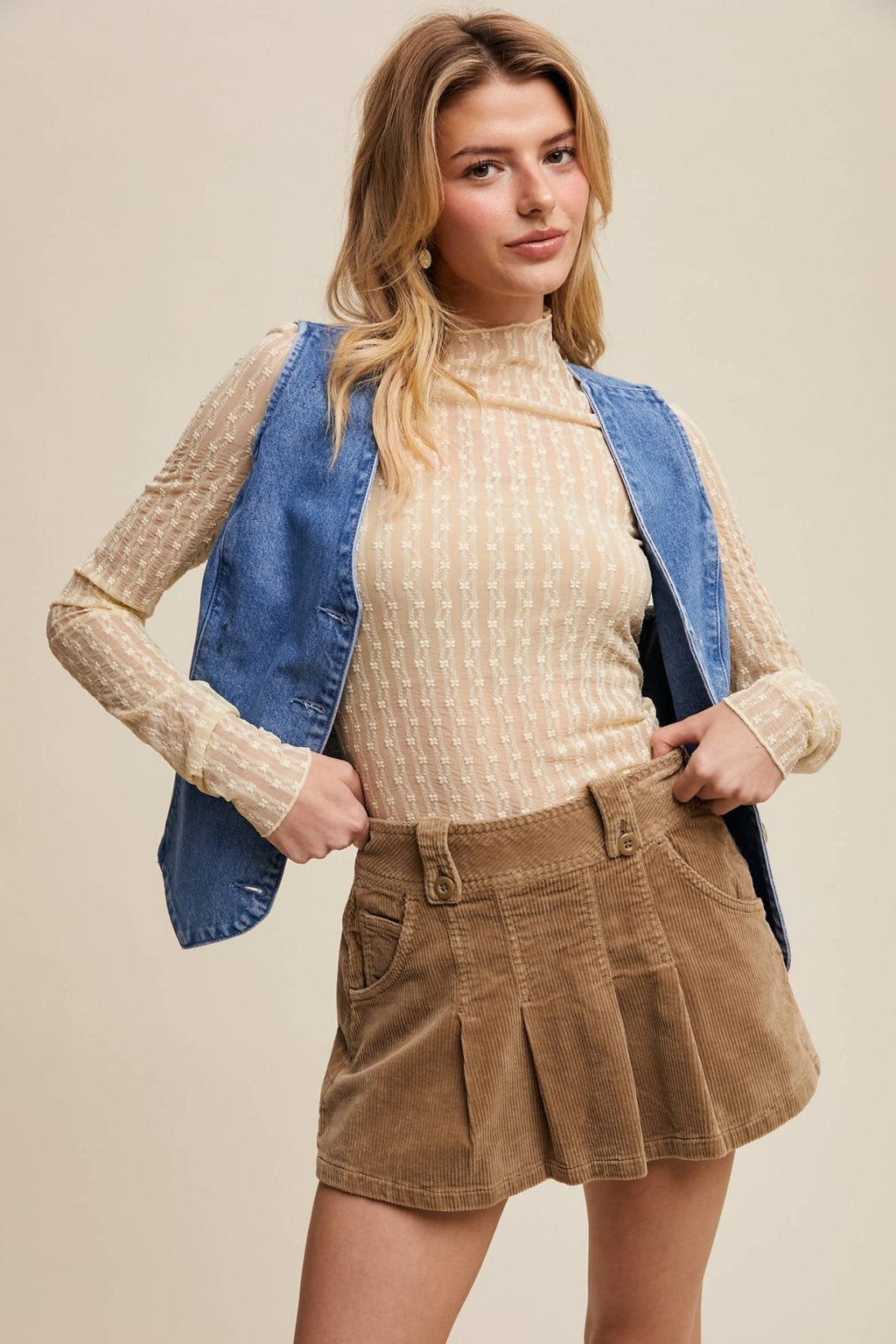Lace Long-Sleeve Top - Tan or Butter colors