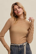 Lace Long-Sleeve Top - Tan or Butter colors