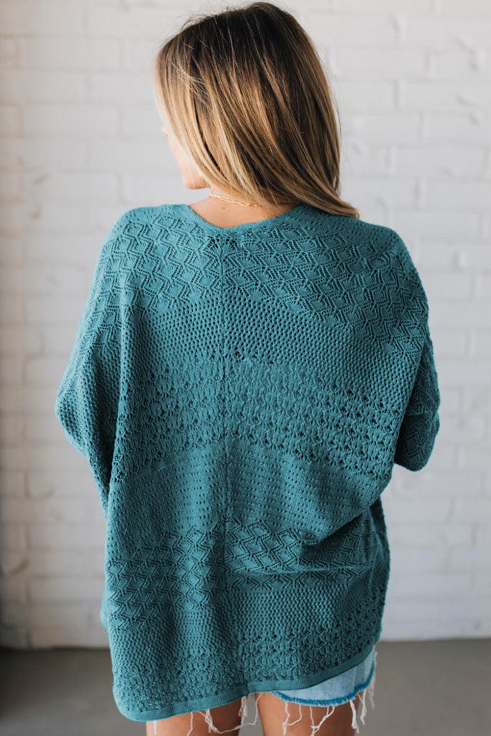 Lapis Mix Pattern Hollow Knit Open Front Cardigan
