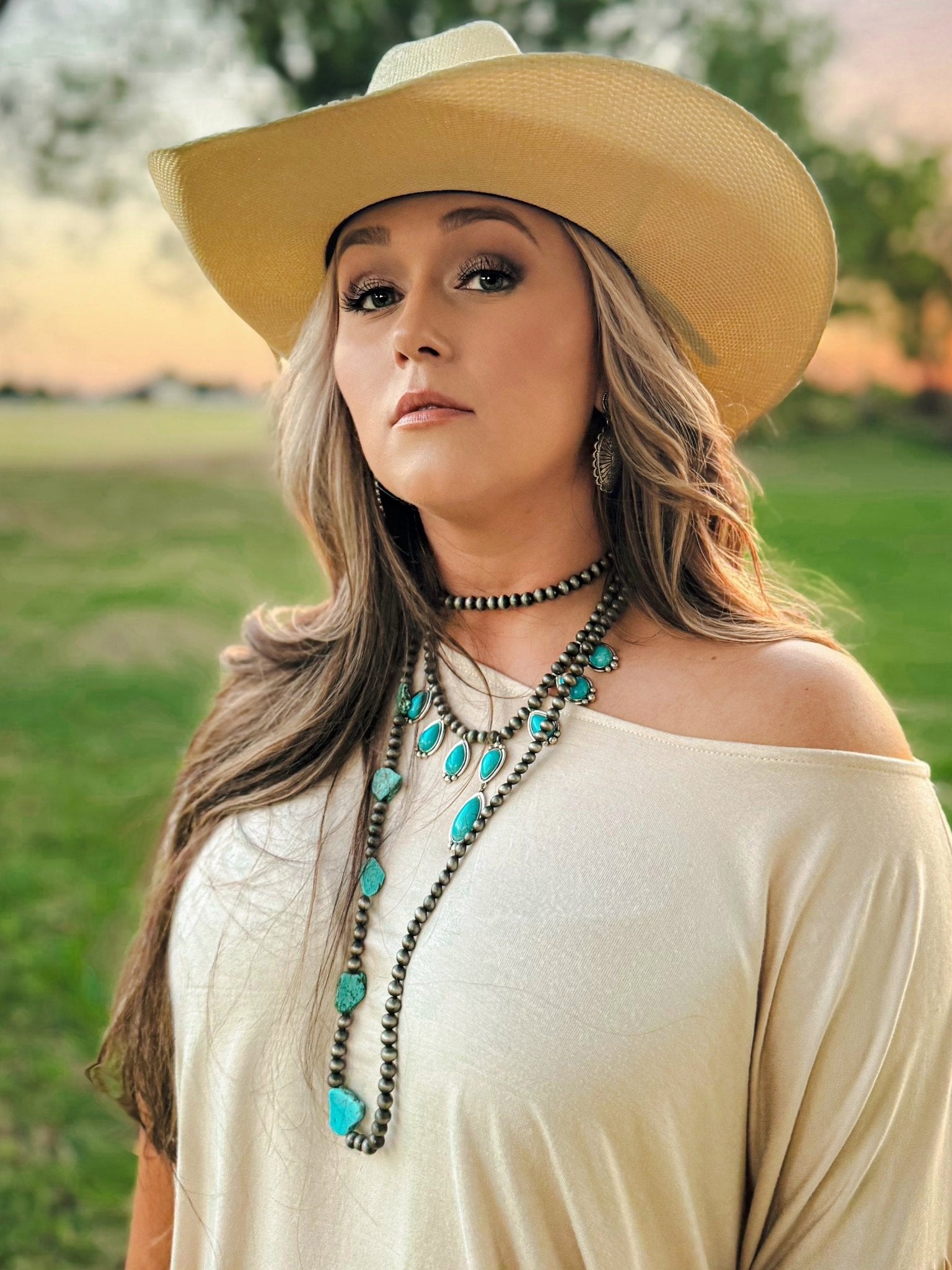 Teardrop Faux Turquoise and Sterling Pearl Necklace - 16 inch + 3