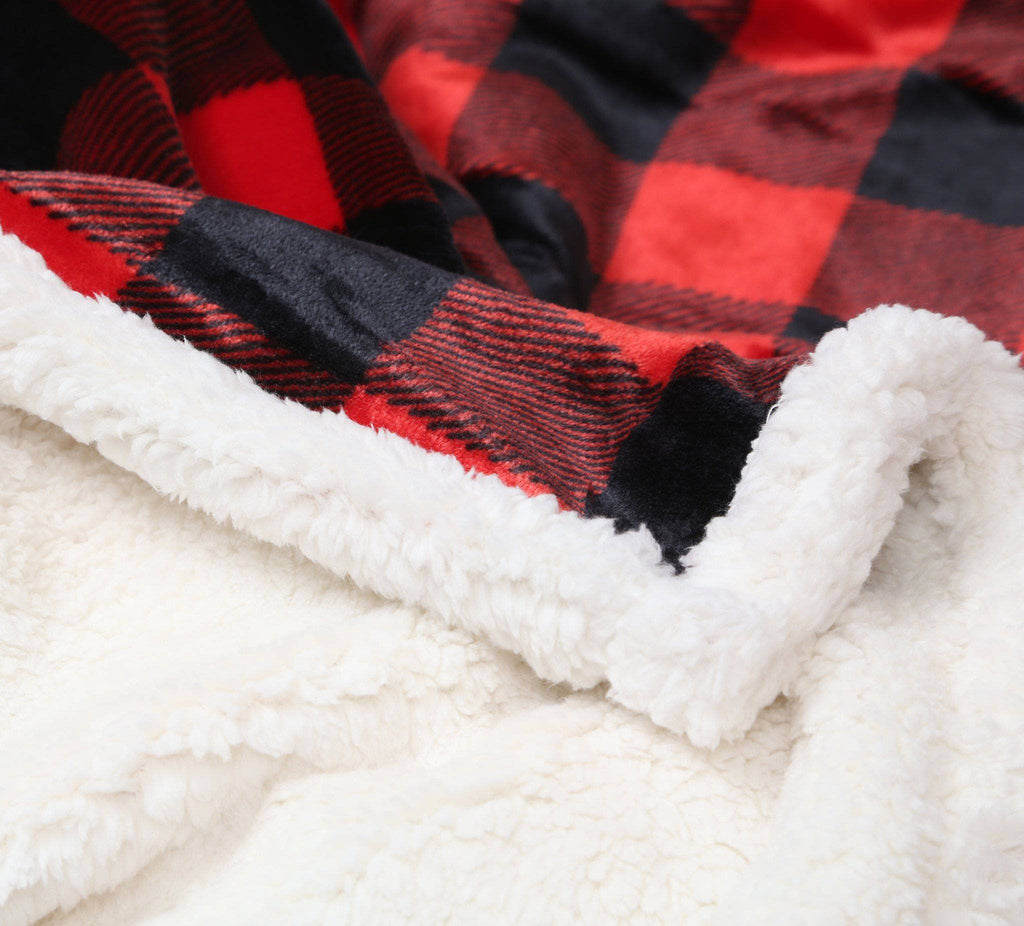 Lumberjack Plaid Plush Fur Sherpa Borrego Fleece Throw Blanket