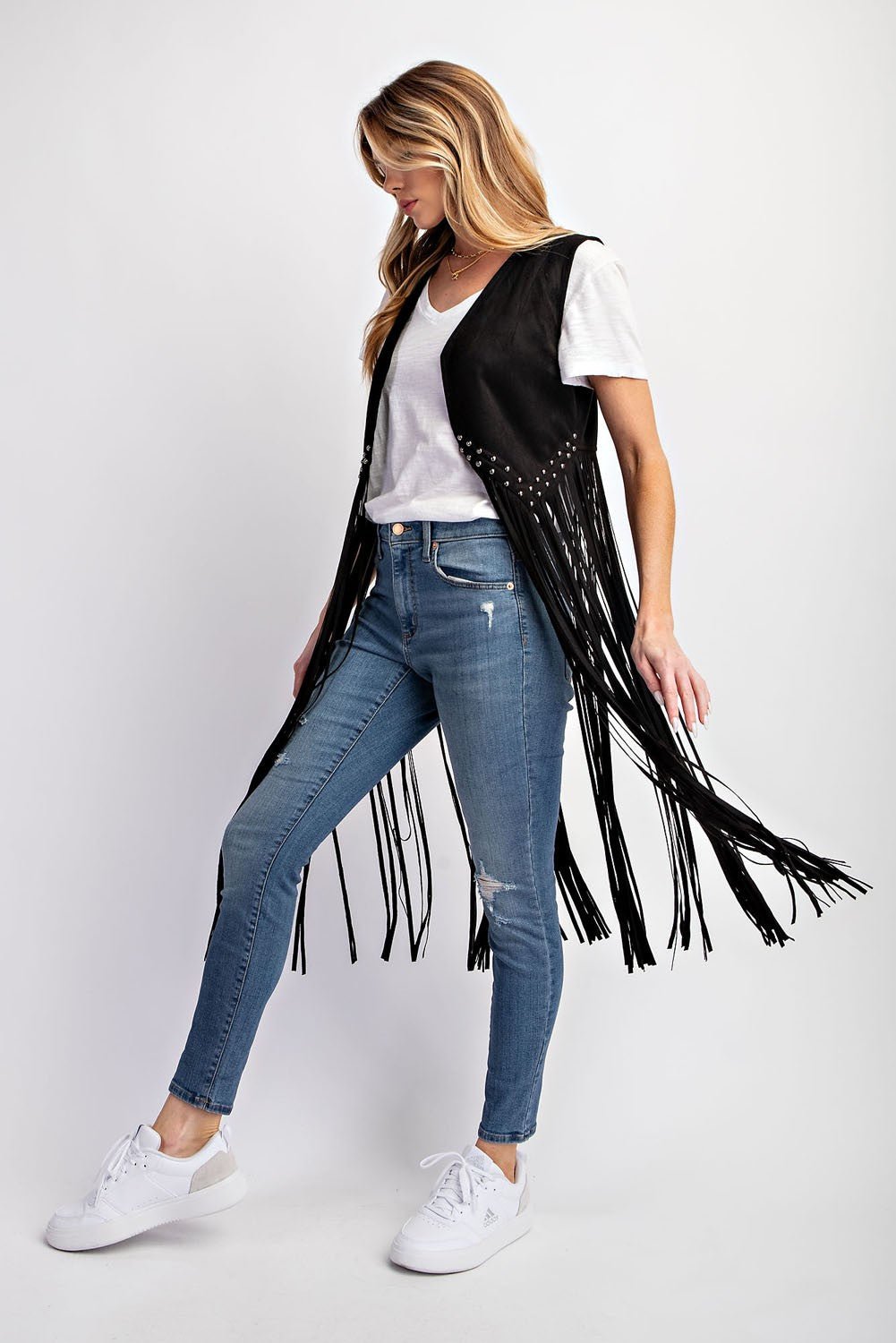 Midnight Ride Suede Studded Fringe Vest