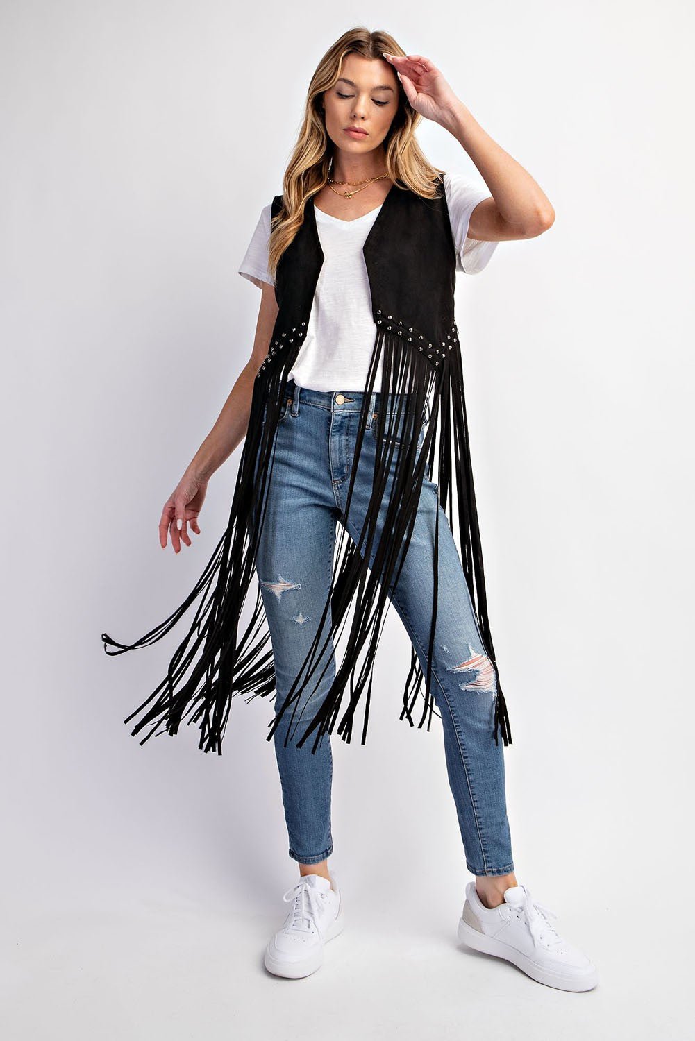 Midnight Ride Suede Studded Fringe Vest