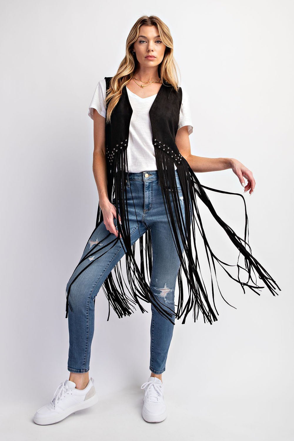 Midnight Ride Suede Studded Fringe Vest