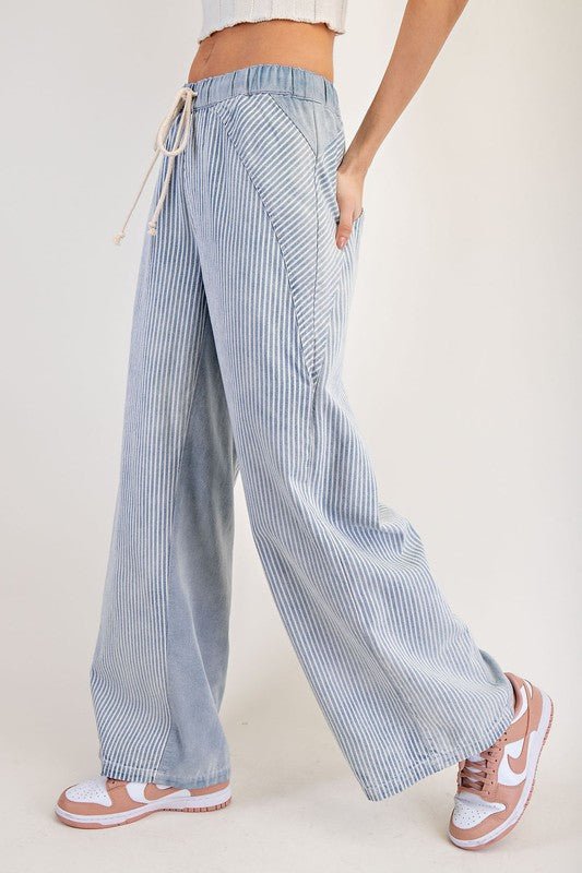 Mineral Washed Striped Drawstring Pants