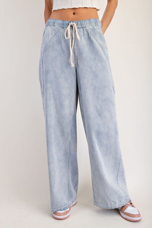 Mineral Washed Striped Drawstring Pants