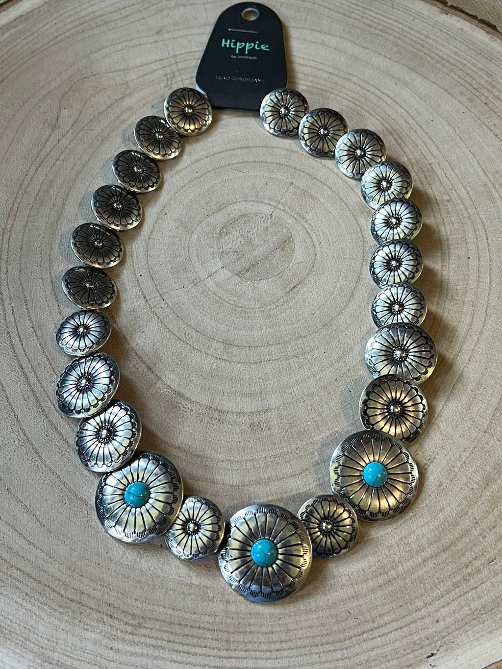 Overlapping Concho with Faux Turquoise Necklace - 18 inch