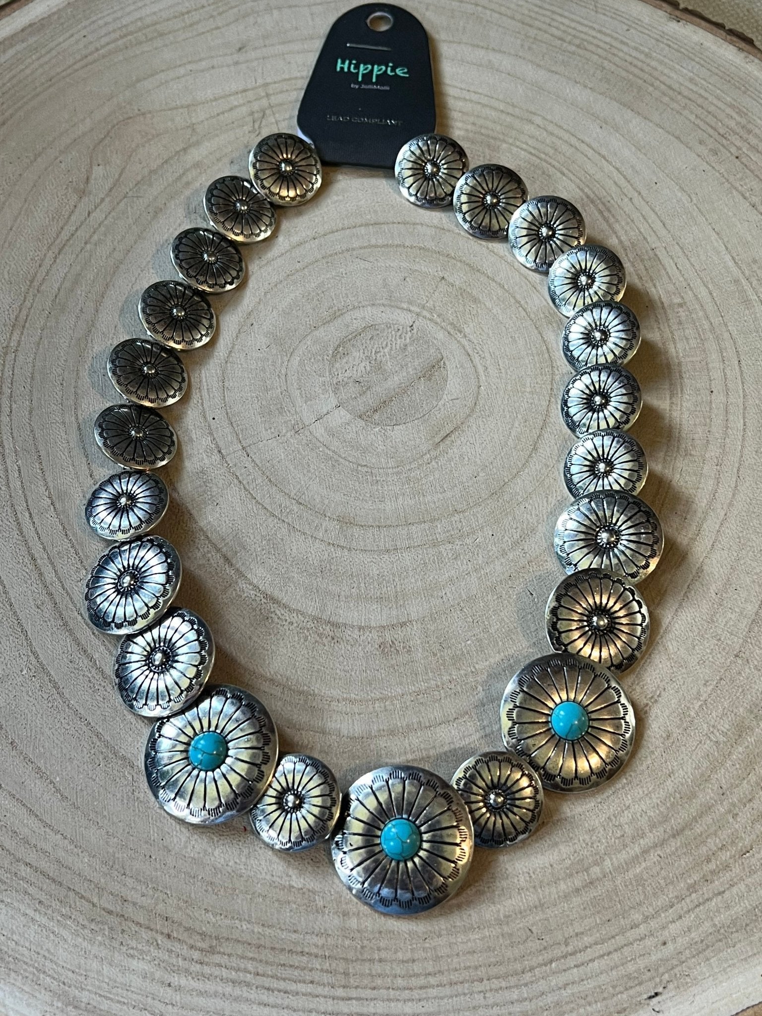 Overlapping Concho with Faux Turquoise Necklace - 18 inch