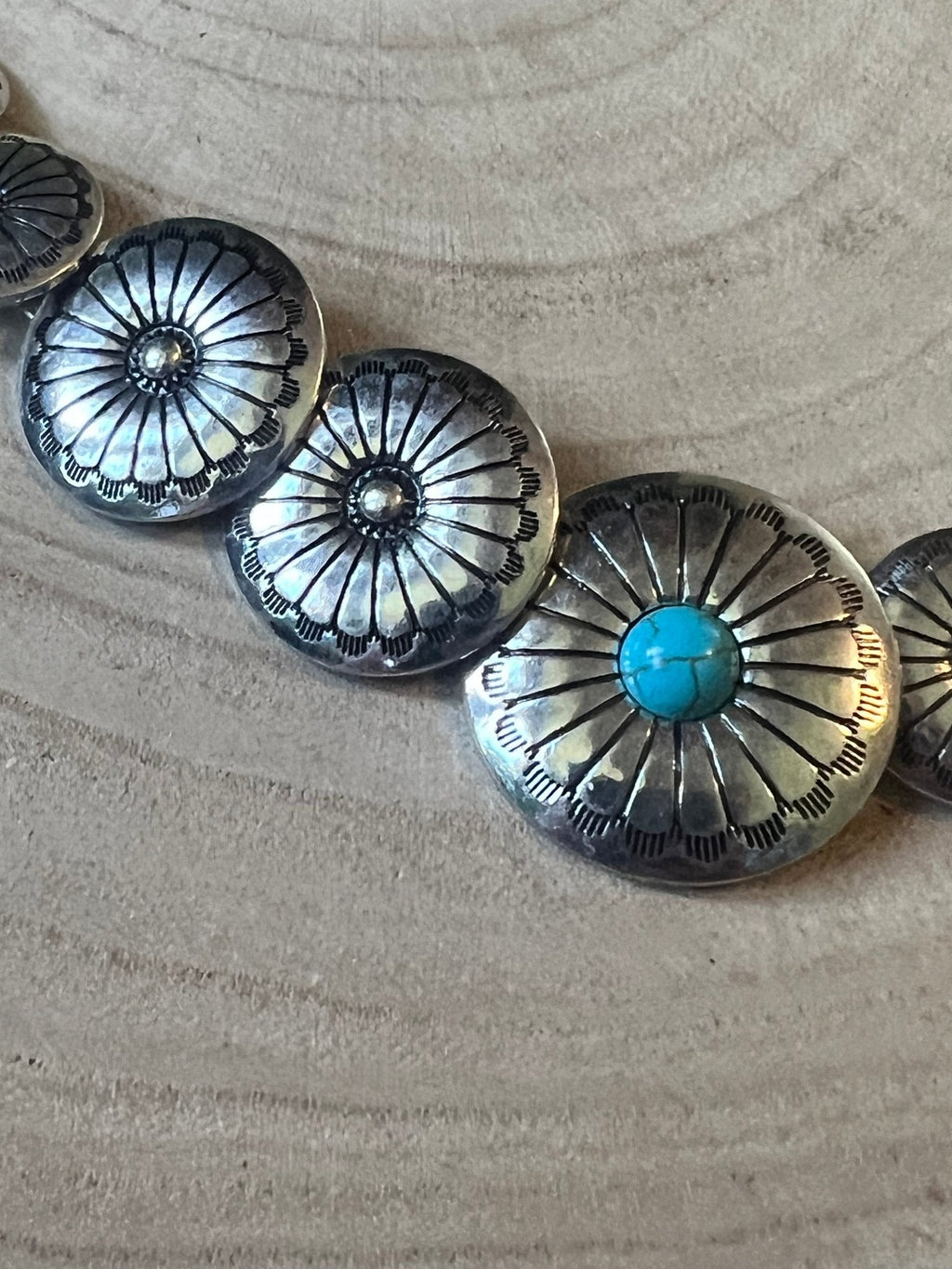 Overlapping Concho with Faux Turquoise Necklace - 18 inch