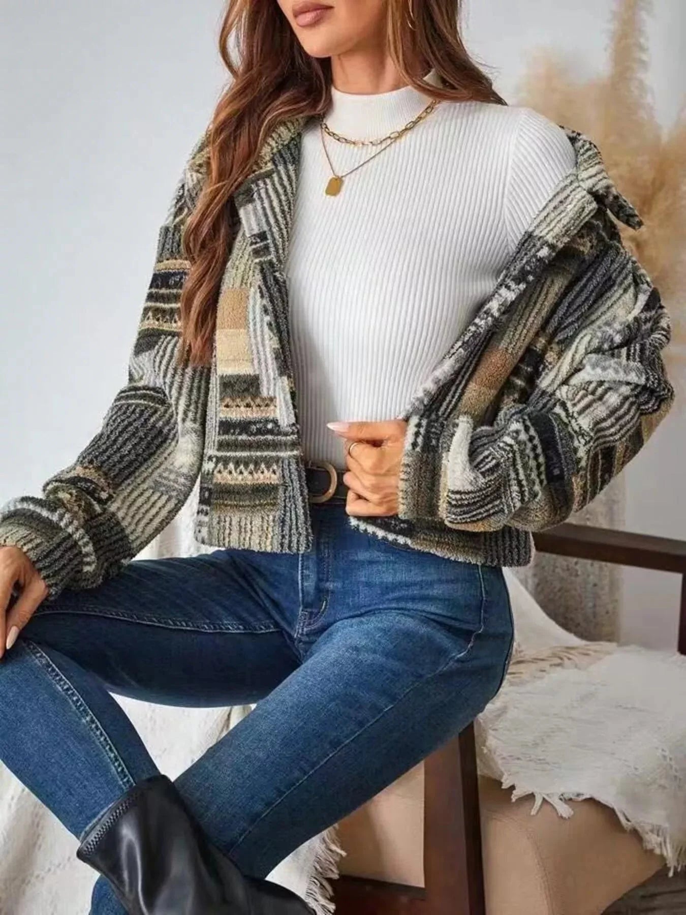 Patchwork Western Button-Up Dropped Shoulder Jacket