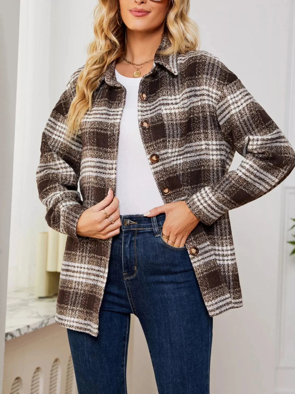 Plaid Button Up Long Sleeve Shacket
