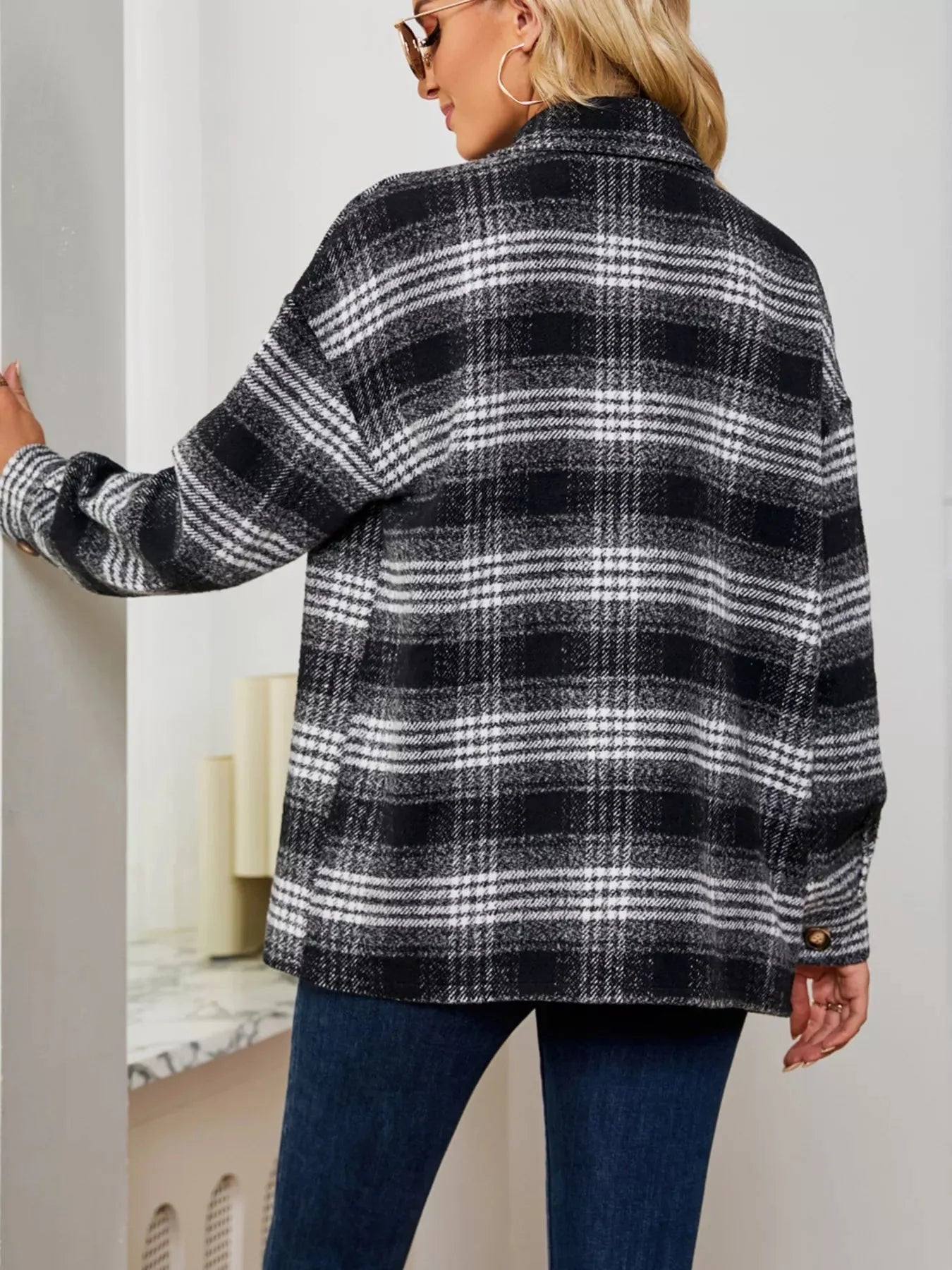 Plaid Button Up Long Sleeve Shacket