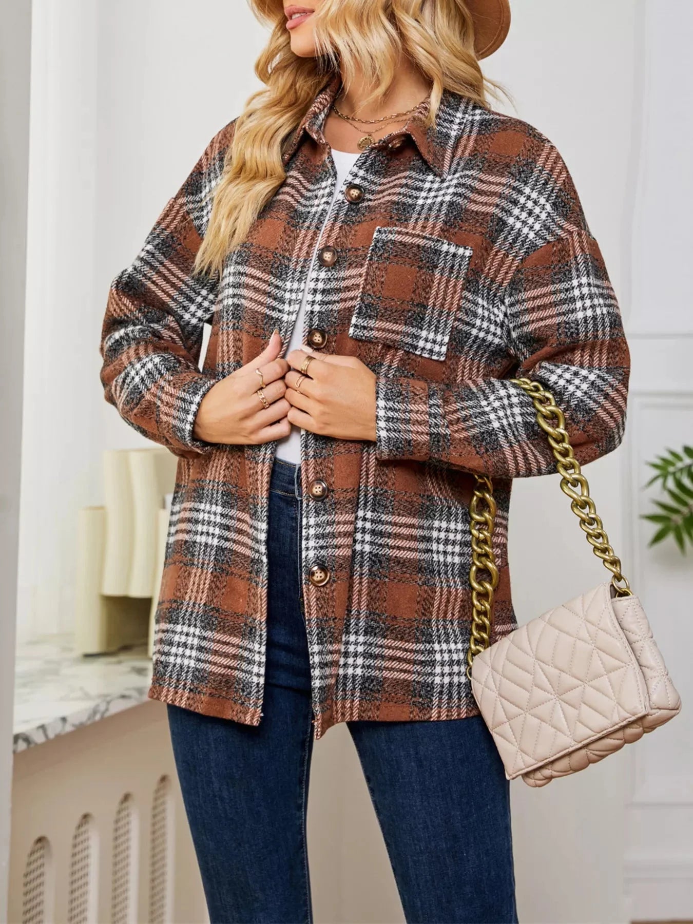 Plaid Button Up Long Sleeve Shacket
