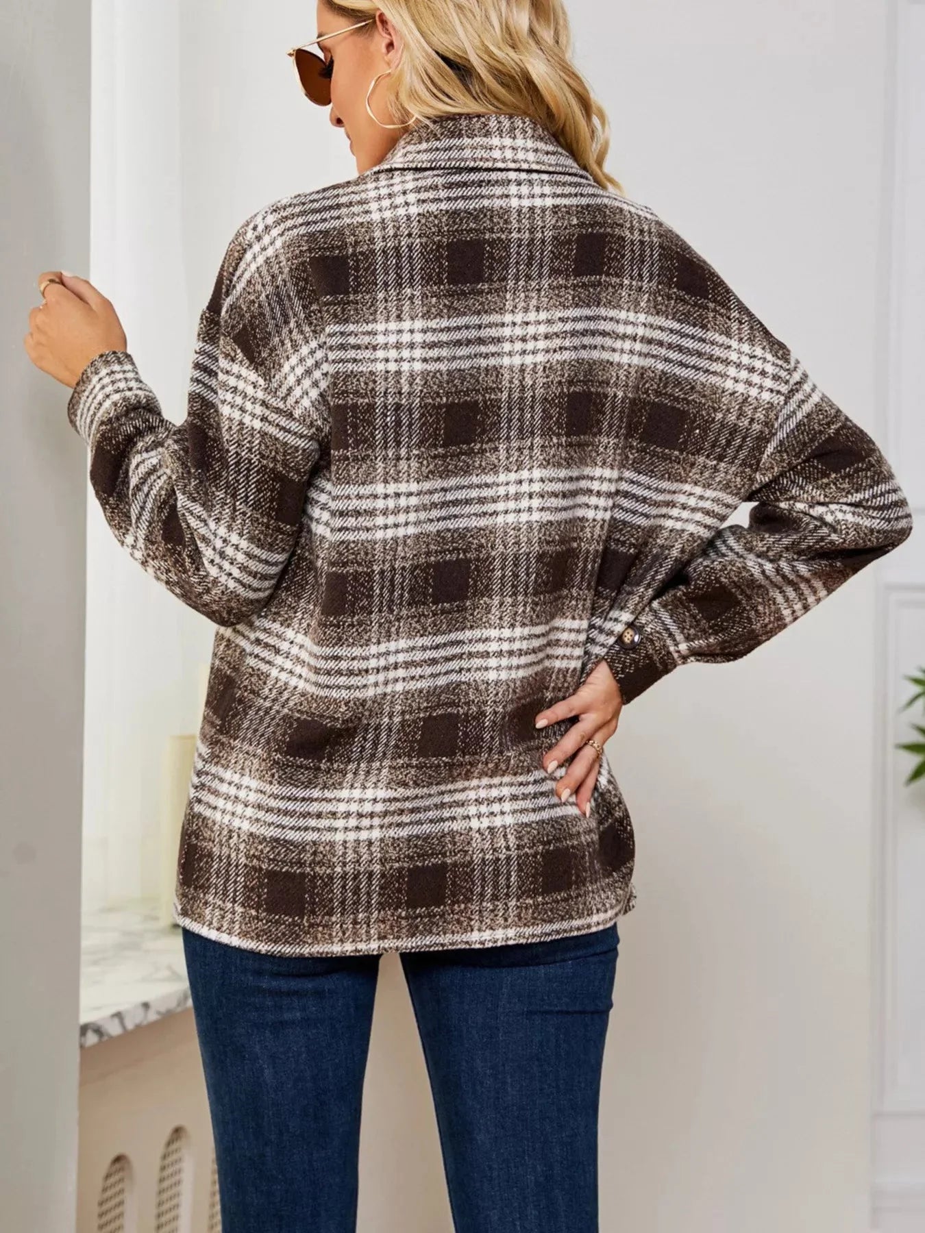Plaid Button Up Long Sleeve Shacket