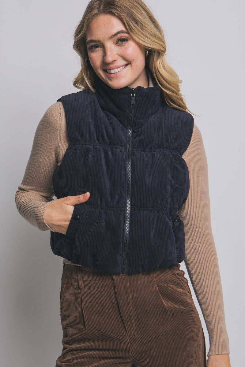 Reversible Corduroy Puffer Vest - 2 colors available