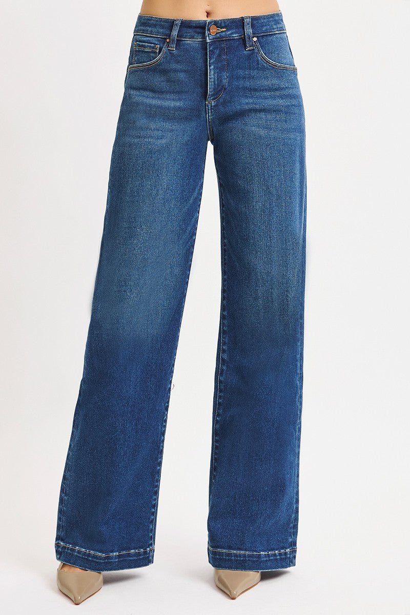 Risen Mid Rise Wide Iron Press Line Detail Jeans