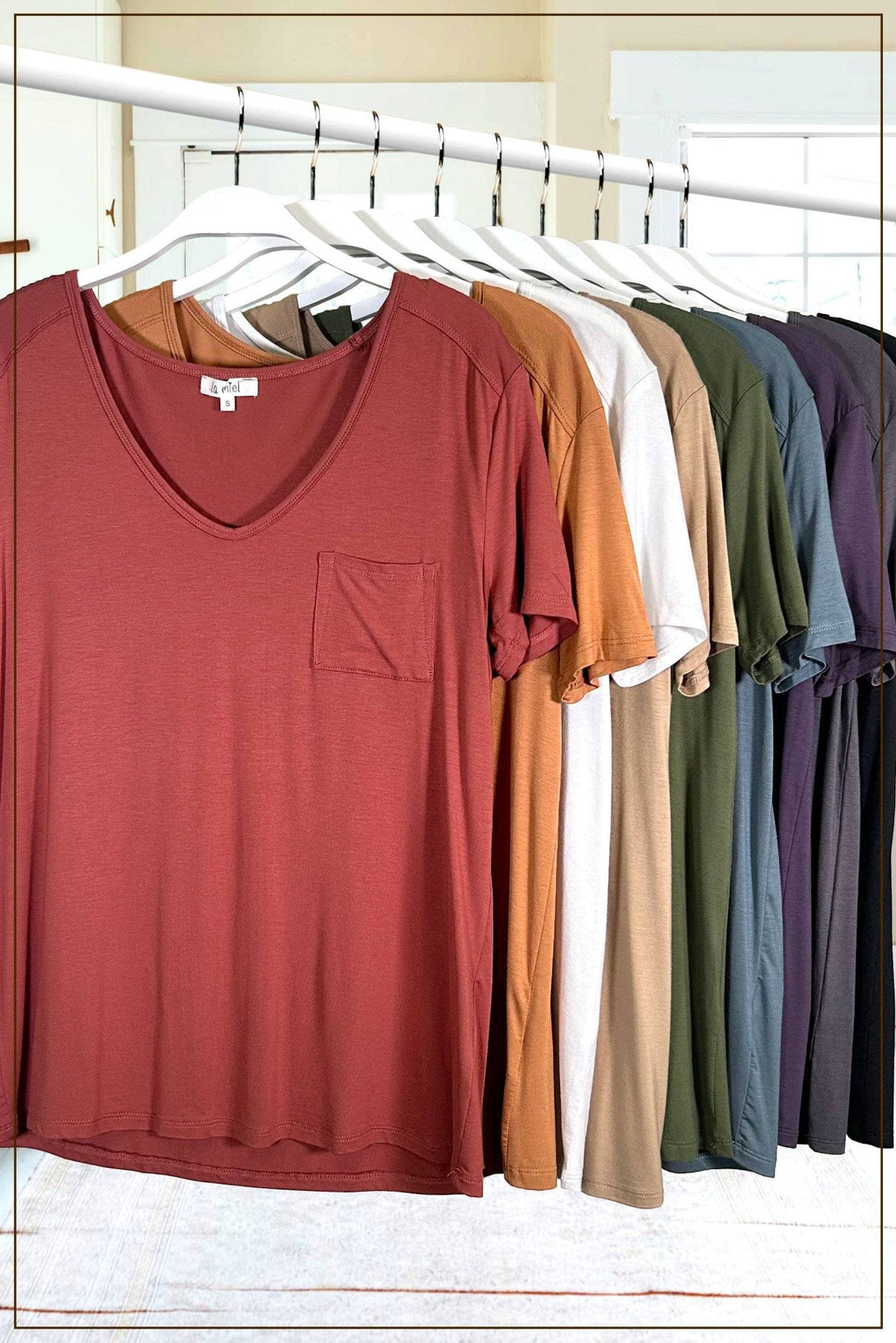 Super Soft Pocket Basic Tee - Marsala, Olive, Ginger, Black and Off White