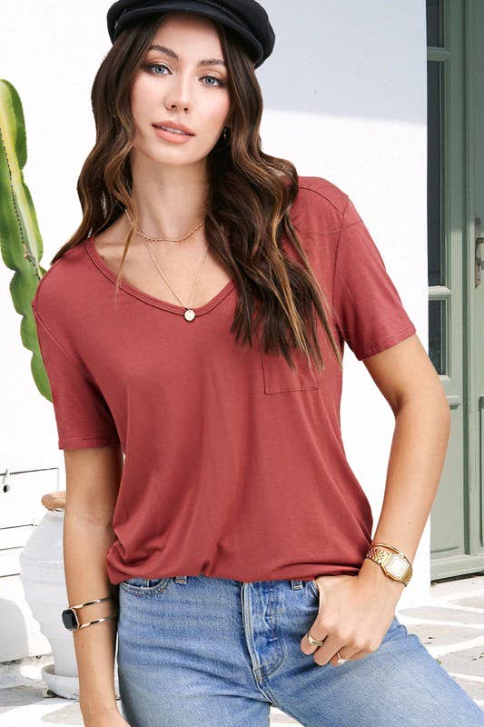 Super Soft Pocket Basic Tee - Marsala, Olive, Ginger, Black and Off White