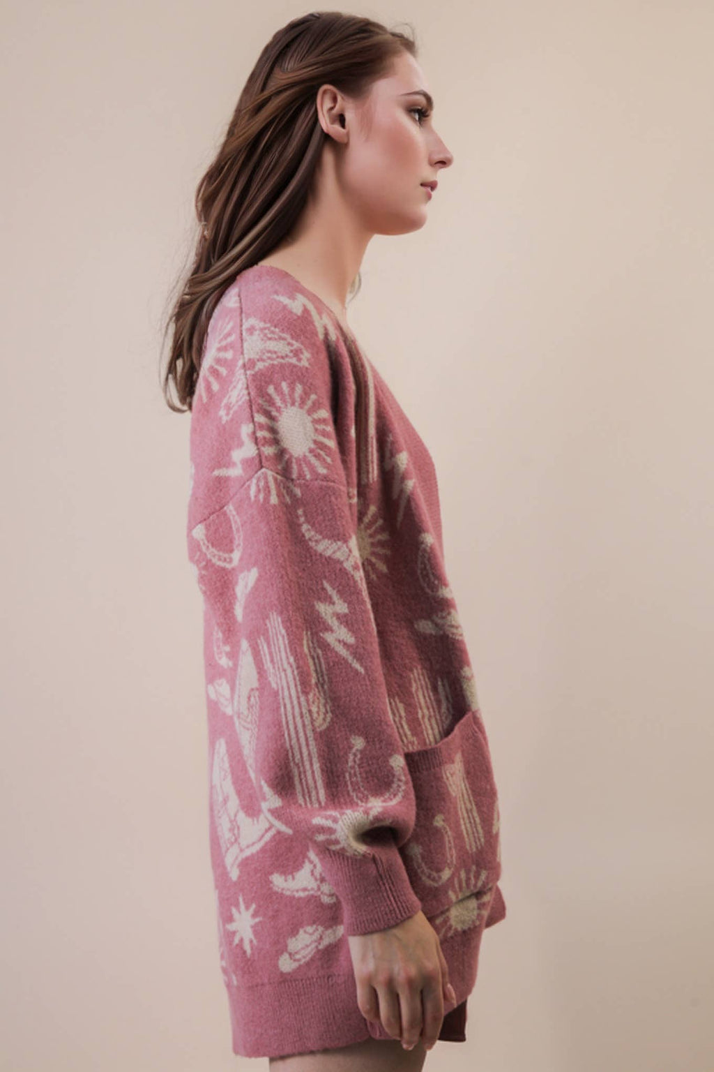 Western Graphic Knit Sweater Cardigan