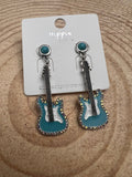Western Turquoise Guitar Dangle Earrings - 2 inch drop