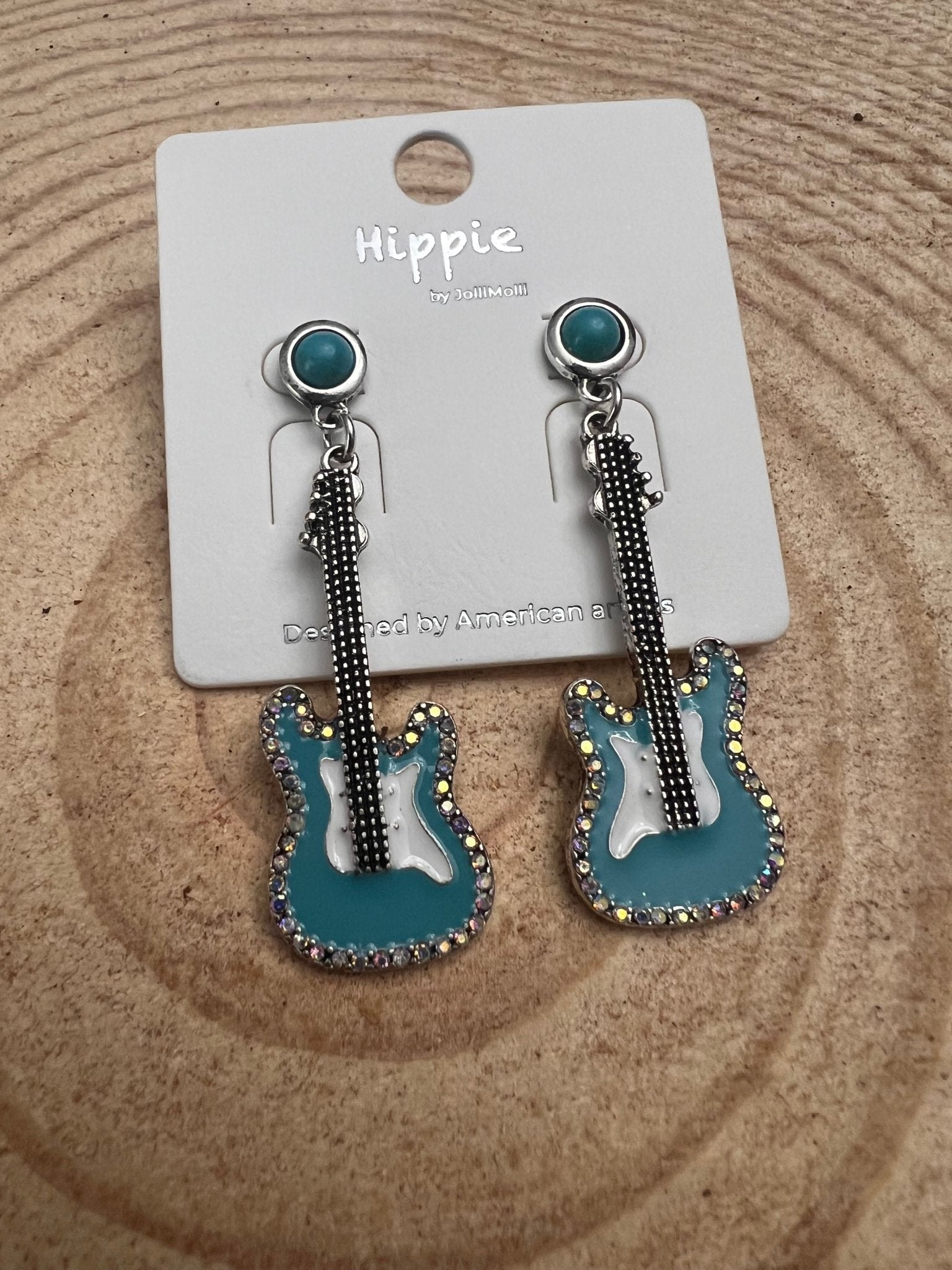 Western Turquoise Guitar Dangle Earrings - 2 inch drop
